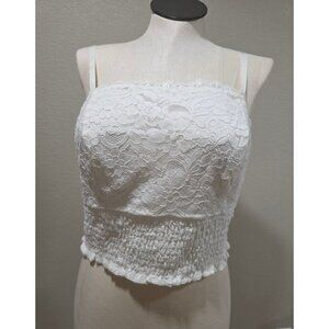 Torrid Lace Square Neck Smocked Crop Top White Size 0